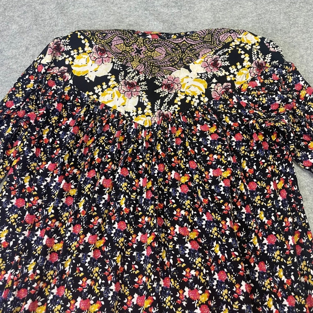 Free People Floral Paisley Mixed Print Tunic Top Black Yellow Red Small Boho - Picture 8 of 13